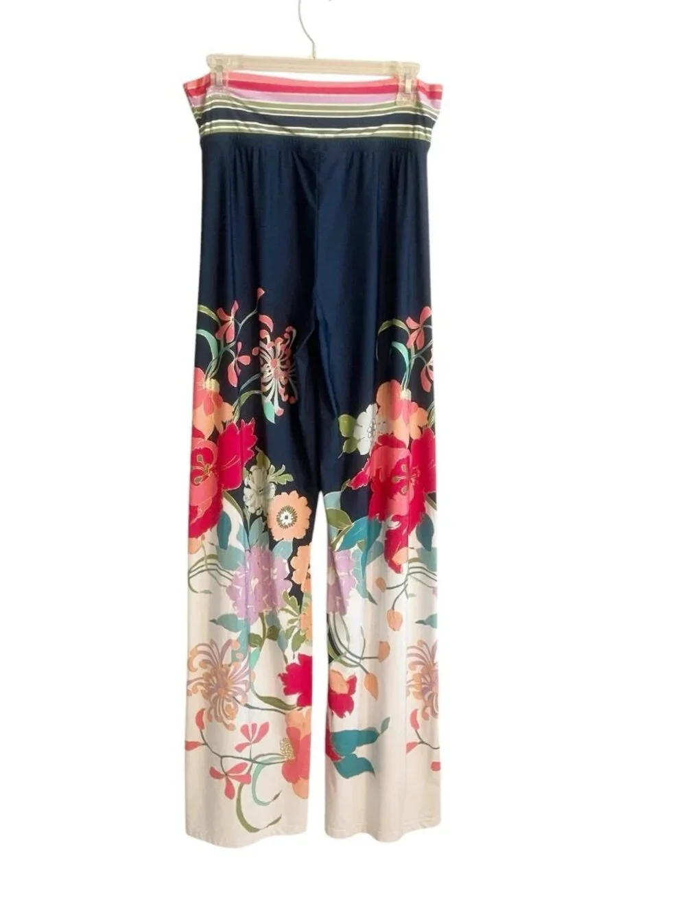 Trina Turk Royal Botanical Print Wide Leg Pants Swim Cover Up SZ M Beach Resort